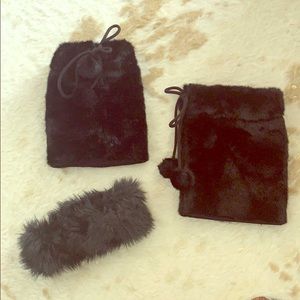 Black Fur Boot Hugs and Headband